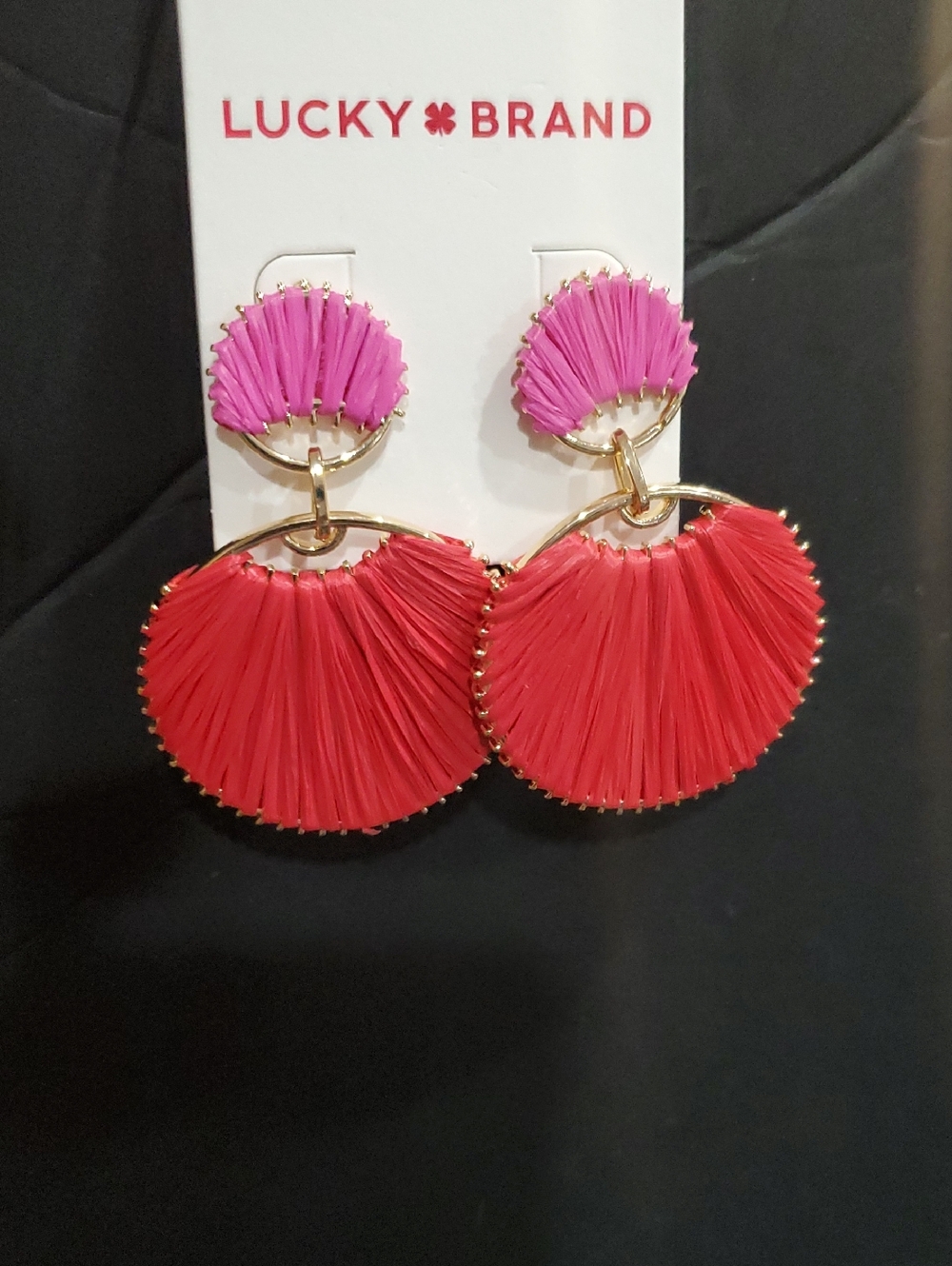 Lucky Brand two tiered pink and red raffia dangle drop earrings brand new
